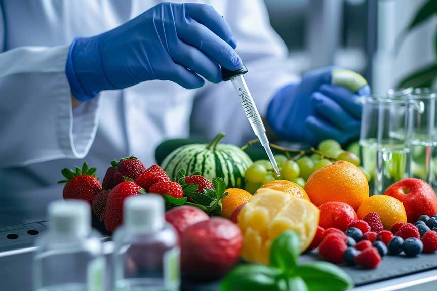 Laboratuvarda meyve numuneleri üzerinde gıda kalite kontrolü