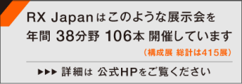 RX Japanはこのような展示会を年間38分野 106本開催しています（構成展 総計は415展） 詳細は公式HPをご覧ください
